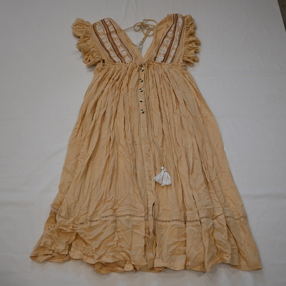 Free People Bali Will Wait for You Midi Dress Embroidered Gauze Boho Small New - Picture 5 of 8